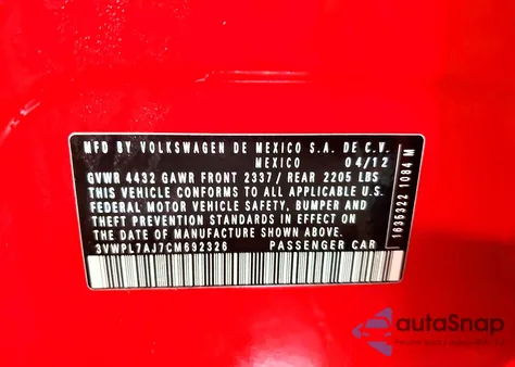 2012 Volkswagen Jetta Tdi z USA, uszkodzony, nr VIN 3VWPL7AJ7CM692326